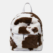 Cute Cow Printed Soft Plush Mini Backpack for Women Girls