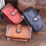 Genuine Leather Clutch Zipper Long Cellphone Wallet Purse with Removable Wristlet