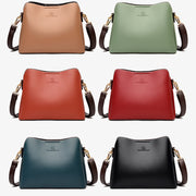 Triple Compartment Bucket Bag For Commuter Solid Color Crossbody Bag