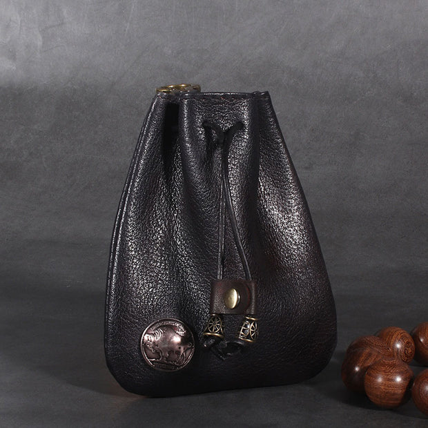 Multiple Use Genuine Leather Drawstring Pouch Coin Purse Jewelry Storage Bag