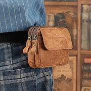 Genuine Leather Double Zip Waist Bag Fanny Pack with Belt Loop