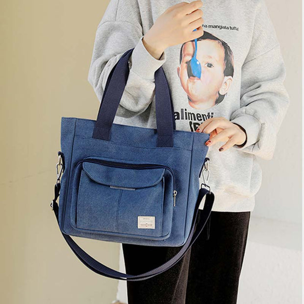 Women's Canvas Top Handle Handbag Multi-pocket Crossbody Shoulder Bag Tote Purse