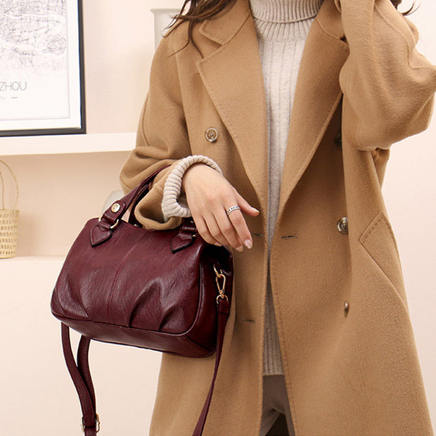 Women's Triple Compartment Satchel Leather Top-Handle Purse Crossbody Bag Handbag