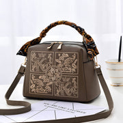 Top-Handle Bag For Women Embroidered Leather Portable Crossbody Shoulder Bag