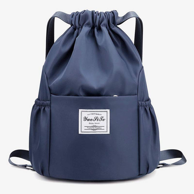 Waterproof String Bag Foldable Sports Gym Drawstring Backpack with Side Pocket