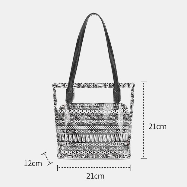Large Clear Boho Tote Handbag Waterproof PVC Shoulder Bag with Interior Bag