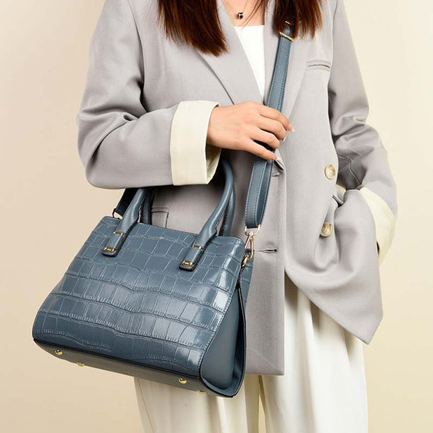Elegant Handbag Crocodile Print Pebble Leather Crossbody Bag For Business