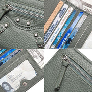Genuine Leather Wallet for Women Rivet Studded Money Organizer Credit Card Holder