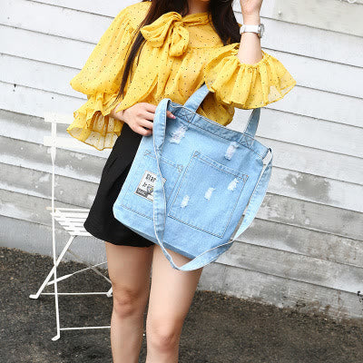 Denim Tote For Outing Retro Canvas Ripped Crossbody Bag