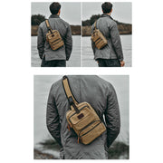 Men Canvas Sling Bag Multi-Pocket Scratch-Resistant Cross Body Bag