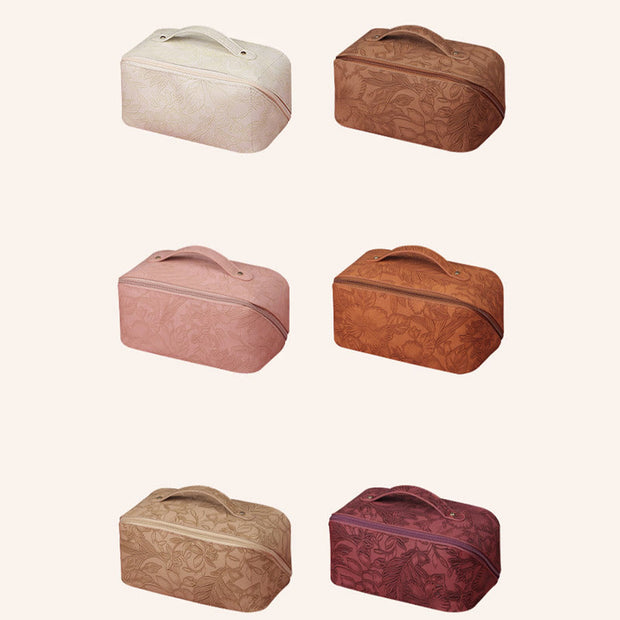 Cosmetic Bag For Women PU Leather Vintage Printing Travel Bag