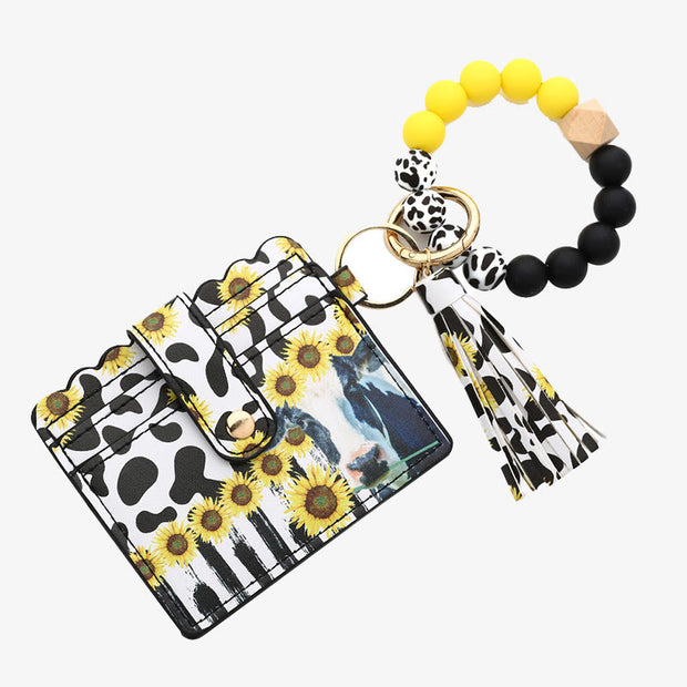 Western Card Holder Silicone Bead Bracelet Tassel Purse For Women