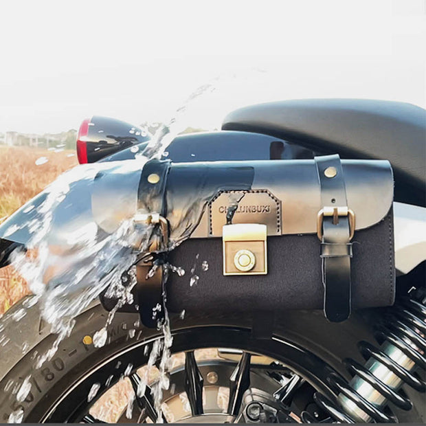 Motorcycle Tool Bag Universal Leather Motorbike Fork Bag Saddlebags Handlebar Bag