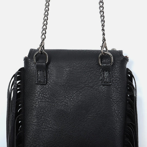 Rivet Tassel Bag For Women Vegan Leather Crossbody Phone Bag