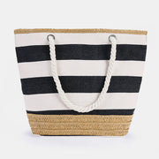 Casual Stripe Straw Woven Shoulder Bag Summer Beach Bag Canvas Shopping Bag
