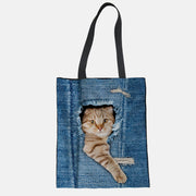 Unisex Cute Pets Print Tote Reusable Grocery Shopping Shoulder Bag