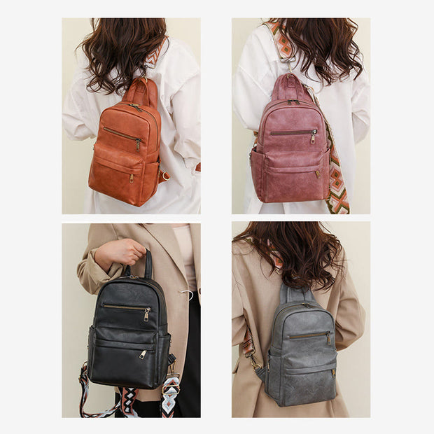 Leather Backpack For Women Retro Solid Color Multiple Use Sling Bag