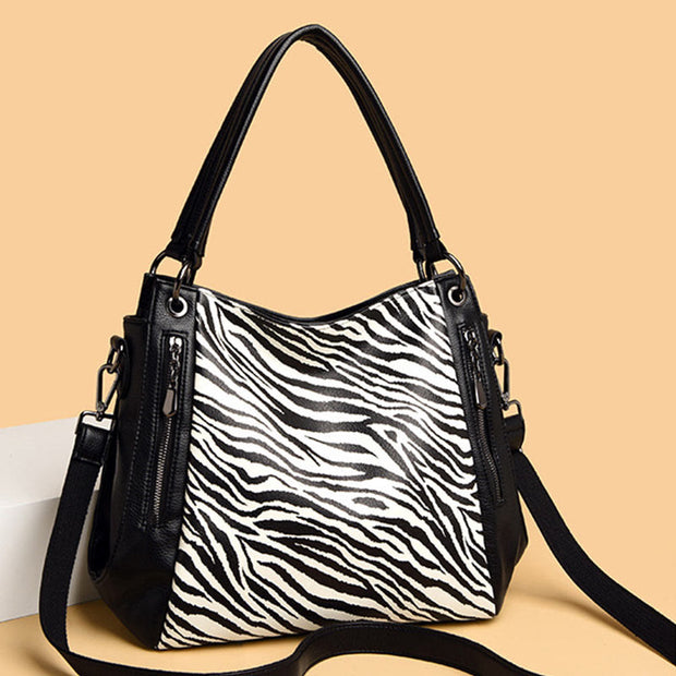 Leopard Zebra Print Tote For Women Vegan Leather Large Handbag