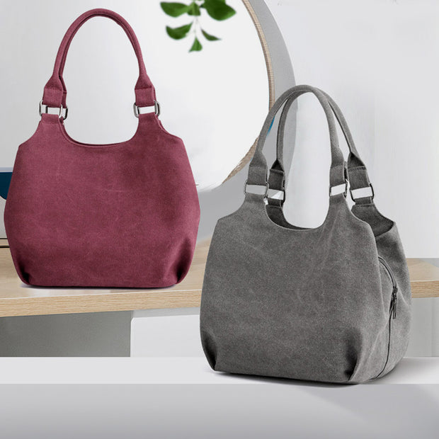 Triple Compartment Canvas Tote Lightweight Functional Hobo Handbag Purse