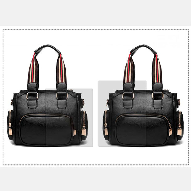 Women's Textured Leather Top-Handle Fashion Satchel Handbag with Crossbody Strap