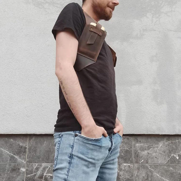 Outdoor Vest Purse Women Men Underarm Leather Armpit Bag