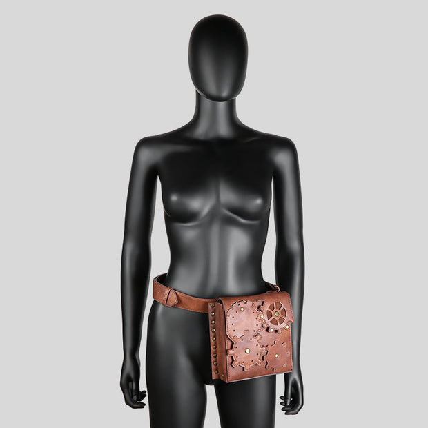 Retro Waist Bag For Women Gear Shape Square Phone Bag