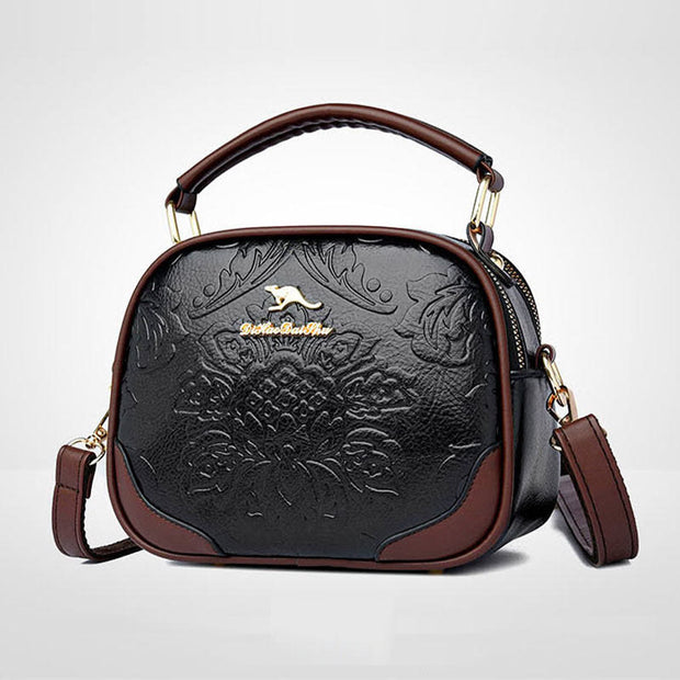 Floral Embossing Handbag For Women Double Compartment Crossbody Bag