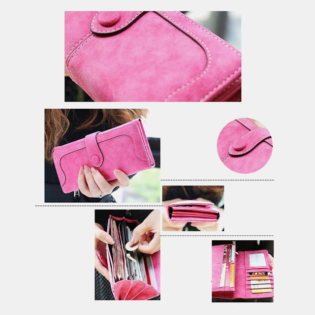 Long Wallet For Women Solid Color Multiple Slot Daily Purse