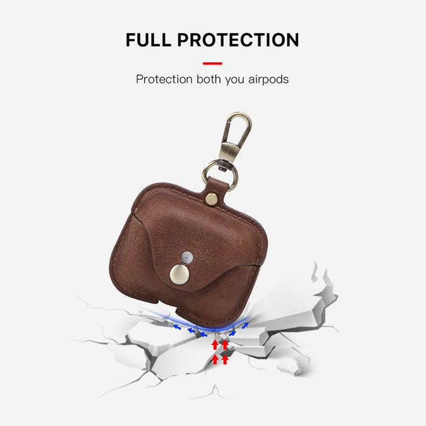 Vintage Genuine Leather Portable Shockproof Protective Cover for AirPods Pro with Keychain