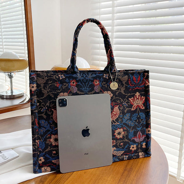 Tote Bag For Women Simple Retro Large Capacity Flower Handbag