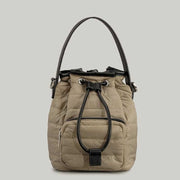 Puffer Drawstring Bucket Bag for Women Down Satchel Quilted Shoulder Bag