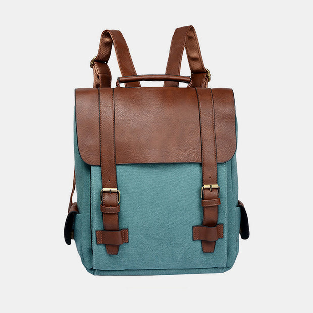 Vintage Leather Backpack for Men & Women Canvas Travel Daypack Rucksack