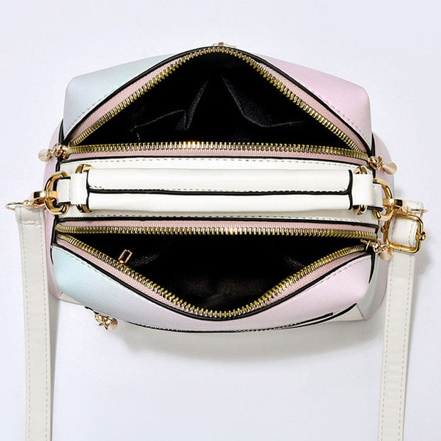 Double Compartment Top-Handle Satchel PU Leather Crossbody Handbag