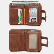 Women's Small Trifold Wallet Real Leather Retro Compact Pocket Wallet