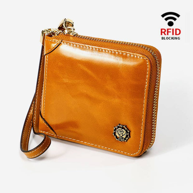 Small Bifold Zip Around Wallet RFID Blocking with Card Holder Coin Purse