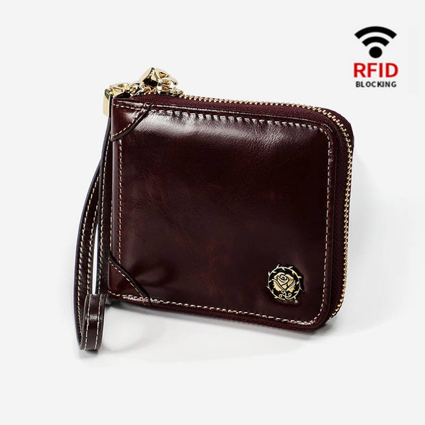 Small Bifold Zip Around Wallet RFID Blocking with Card Holder Coin Purse