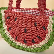 Beach Bag For Women Watermelon Pattern Portable Straw Crossbody Bag
