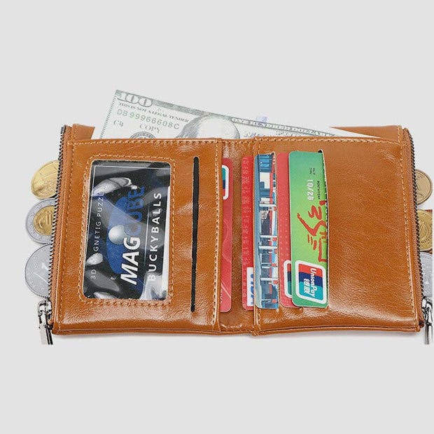 RFID Anti Theft Oil Wax Bifold Wallet Purse