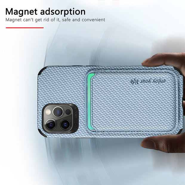 Magnetic Phone Wallet for iPhone Fiber Texture Phone Case with Magnetic Card Holder