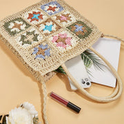 Floral Pattern Summer Handbag Straw Handwoven Shoulder Bag Crossbody Purses