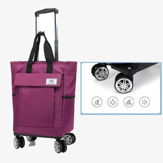 Rolling Tote For Short Travel Lightweight Pull Rod Shopping Handbag