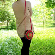Folk Custom Canvas Bag Women Embroidery Sunflower Small Round Bag