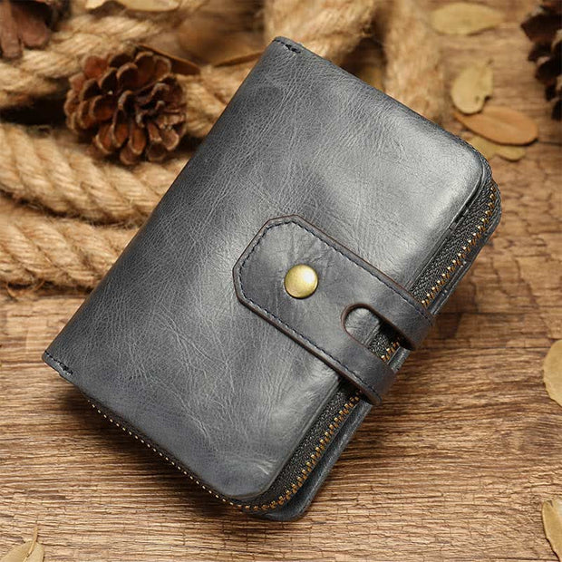 Retro Large Capacity Cowhide Leather Wallet for Women Men with RFID Blocking