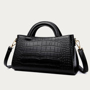Faux Leather Crocodile Pattern Triple Compartment Top Handle Satchel Handbag