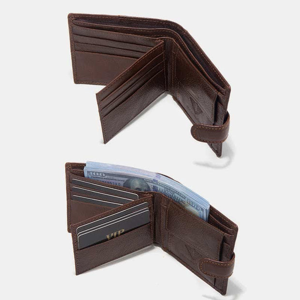 Men's Leather Wallet Extra Capacity Flip Pocket Bifold Slim Pocket Wallet