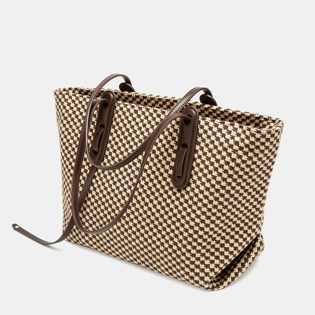 Large Capacity Tote Shoulder Bag Plaid Handbag with Mini Interior Bag