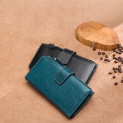RFID Blocking Long Wallet Oil Wax Leather Phone Purse with Zipper Pocket