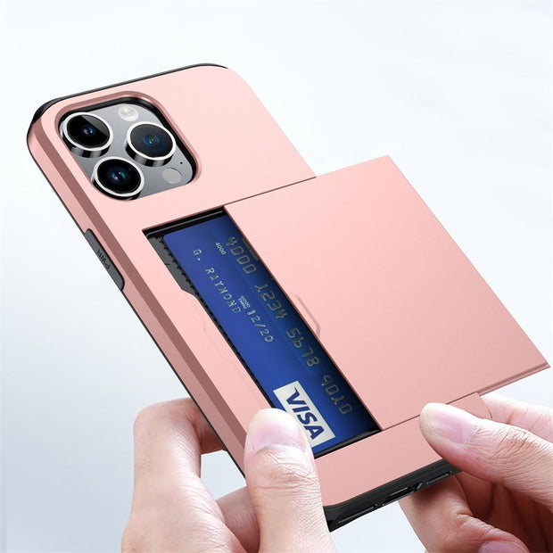 Iphone Slide Card Phone Case 2 In 1 Anti Fall Wallet Case