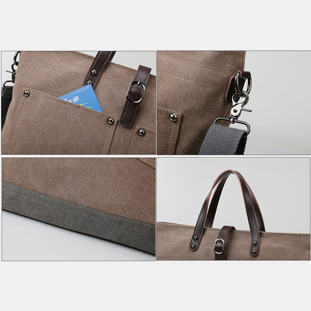 Large Capacity British Style Laptop Top-Handle Bag Crossbody Bag