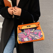 Women Graffiti Tote Top Handle Purse Large Shoulder Bag Colorful Leather Handbag